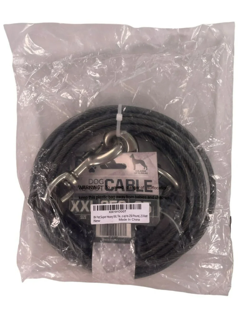BV Pets XXL Dog Tie-Out Cable 250 Lbs Capacity 25 Ft Heavy-Duty Large Breeds NEW